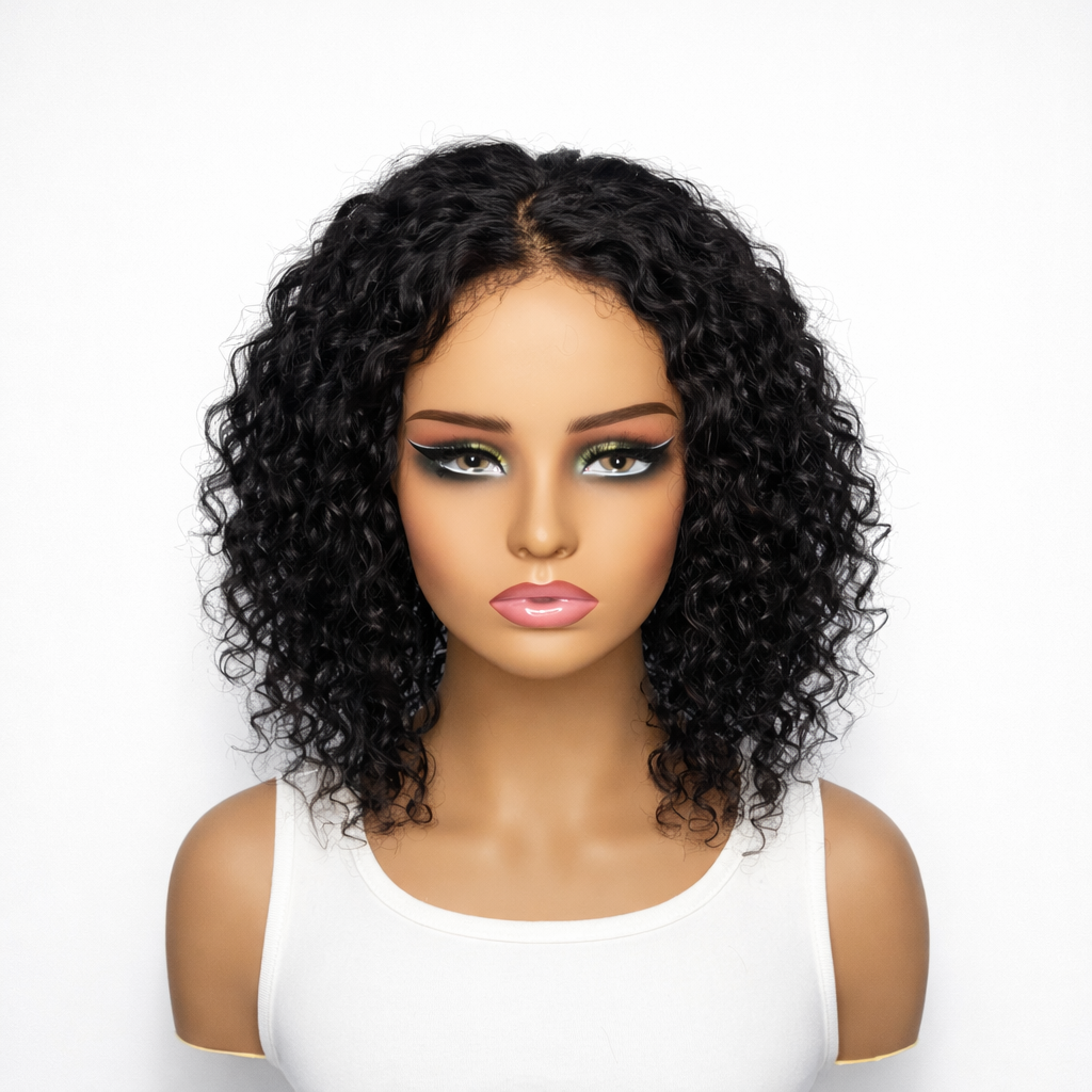 Wet and wavy 4x4 lace closure wig by Luvme Hair, showcasing water wave texture and natural hairline, styled for a seamless look.