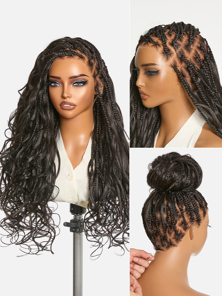 Luvme Hair OwnScalp Ombre Honey Blonde French Curl Knotless Boho Braids HD lace long wig with Flexi Fit Invisi drawstring cap