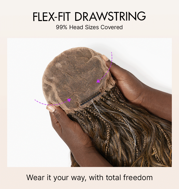 OwnScalp™Ombre Honey Blonde French Curl Knotless Boho Braids HD Full Lace Long Wig Flexi Fit Invisi Drawstring Cap - US Only-92