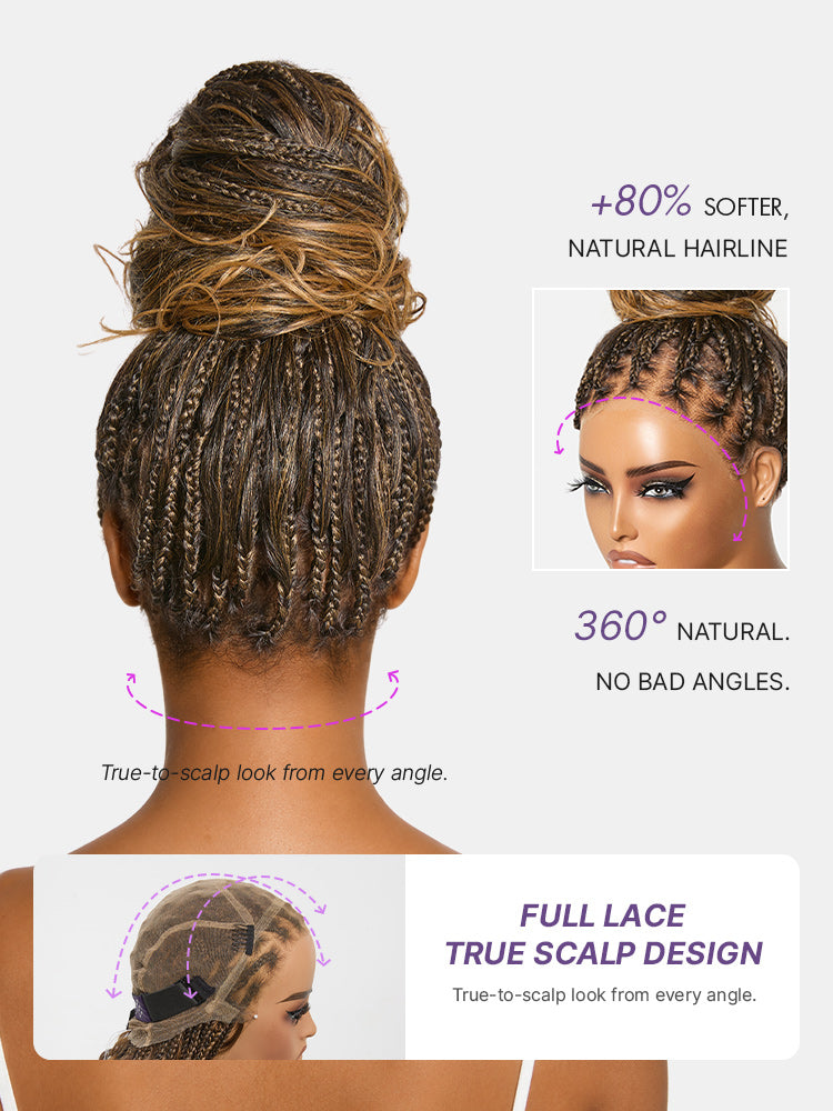 Luvme Hair Ombre Honey Blonde French Curl Knotless Boho Braids long lace wig with flexible cap and drawstring for new customers only