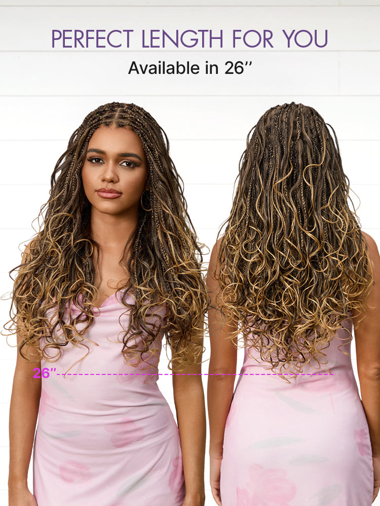 Luvme Hair OwnScalp™ Ombre Honey Blonde French Curl Knotless Boho Braids full lace wig with long curls and drawstring cap, US only