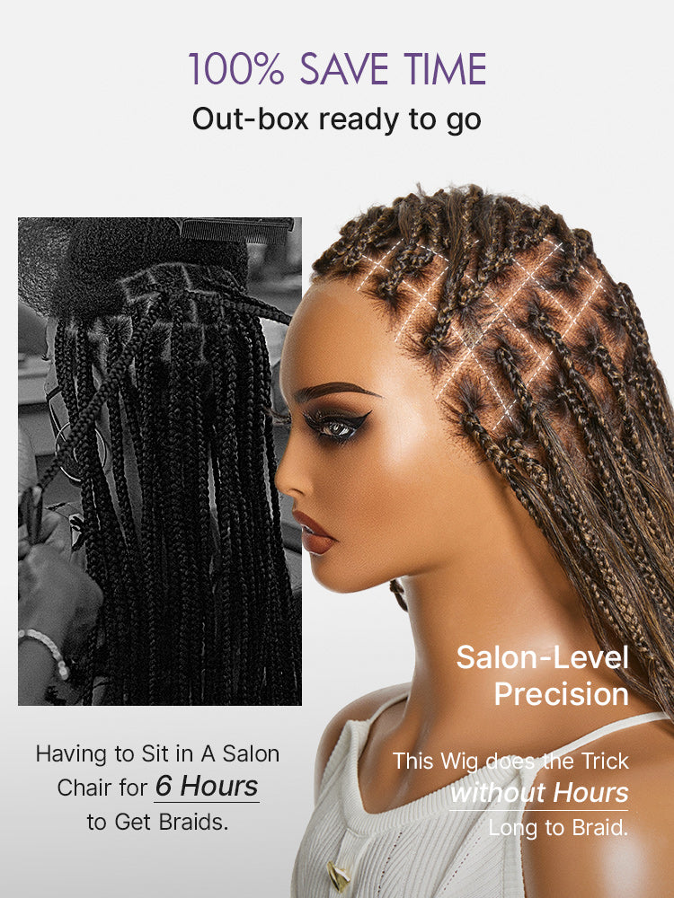 Luvme Hair OwnScalp™ Ombre Honey Blonde French Curl Knotless Boho Braids long lace wig with drawstring cap, flexible fit, HD finish