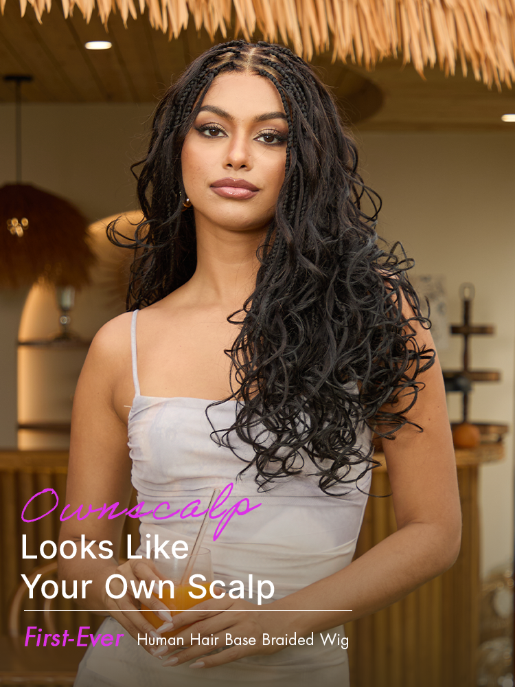 OwnScalp™ French Curl Knotless Boho Braids HD Full Lace Long Wig Flexi Fit Invisi Drawstring Cap - US Only-69