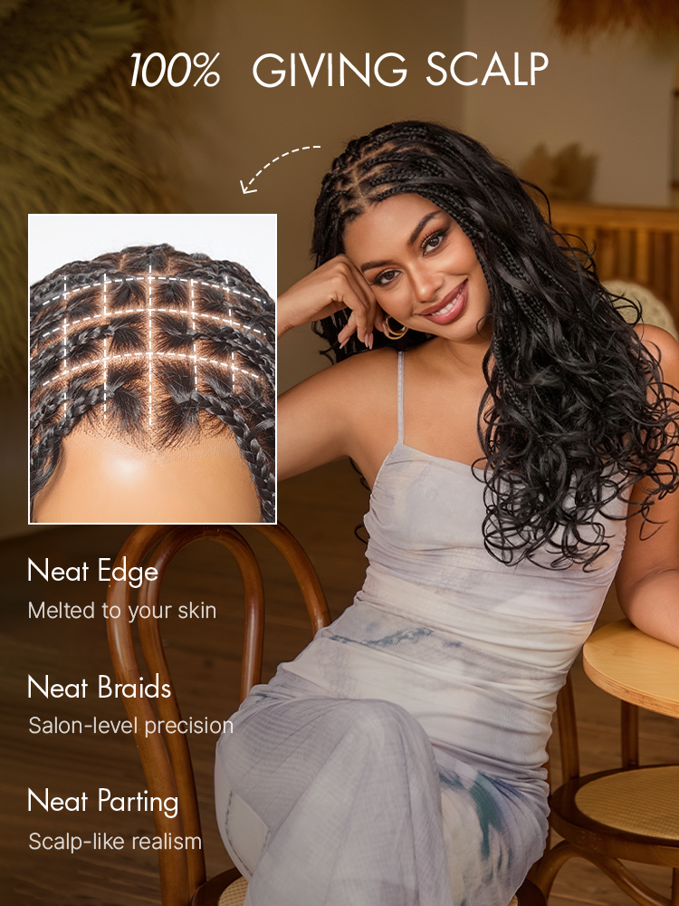 OwnScalp™ French Curl Knotless Boho Braids HD Full Lace Long Wig Flexi Fit Invisi Drawstring Cap - US Only-71