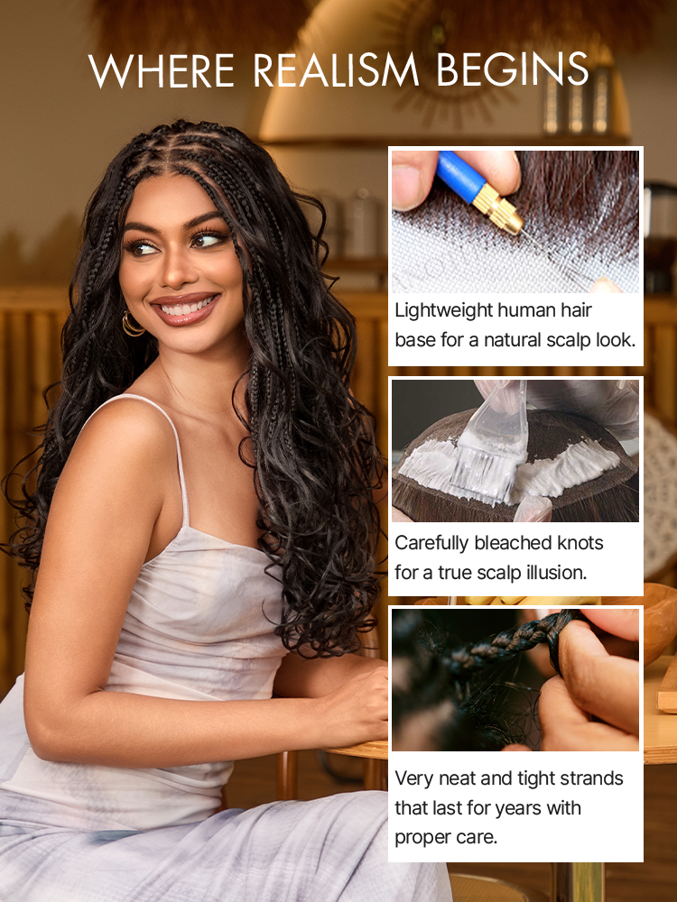 OwnScalp™ French Curl Knotless Boho Braids HD Full Lace Long Wig Flexi Fit Invisi Drawstring Cap - US Only-74