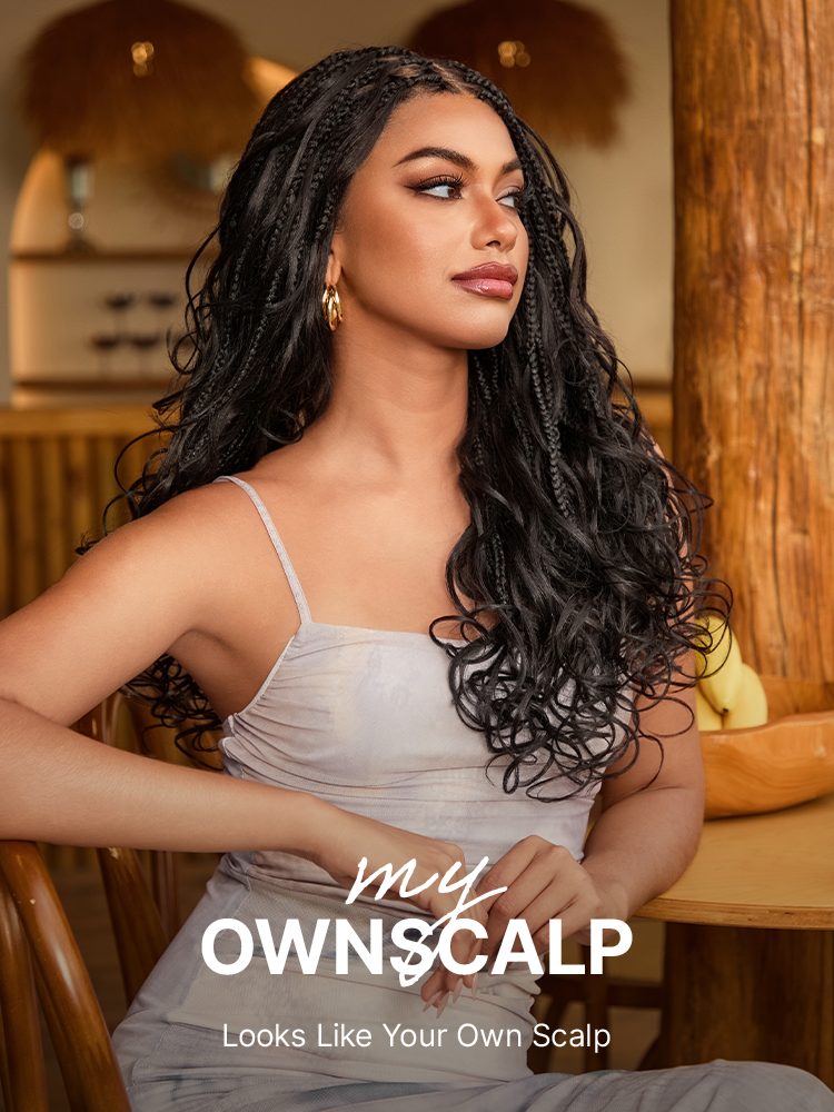 OwnScalp™ French Curl Knotless Boho Braids HD Full Lace Long Wig Flexi Fit Invisi Drawstring Cap - US Only-78