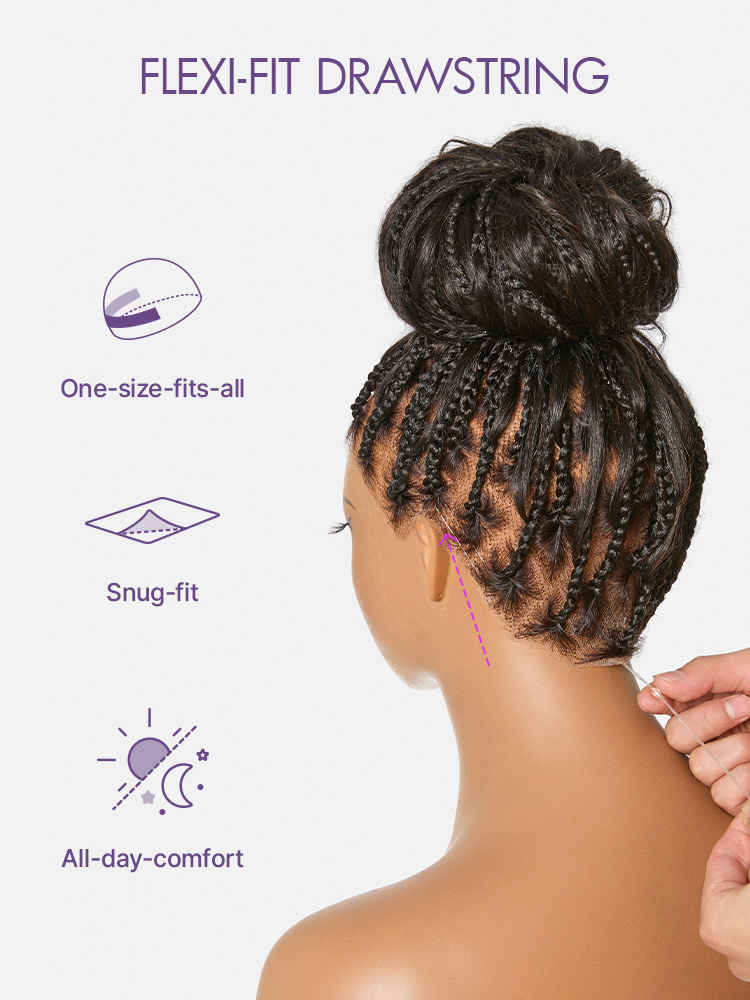 Luvme Hair OwnScalp™ French Curl Knotless Boho Braids HD full lace wig with long curls and invisibility drawstring cap for a secure fit.