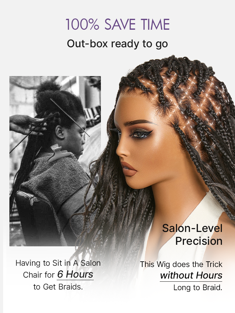 Luvme Hair OwnScalp French Curl Knotless Boho Braids HD full lace wig with long curls and flexible drawstring cap, natural hair appearance