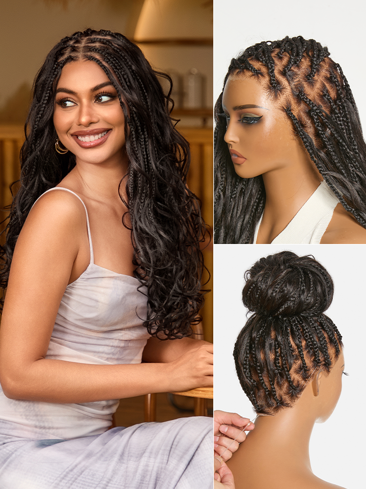 OwnScalp™ French Curl Knotless Boho Braids HD Full Lace Long Wig Flexi Fit Invisi Drawstring Cap - US Only-56