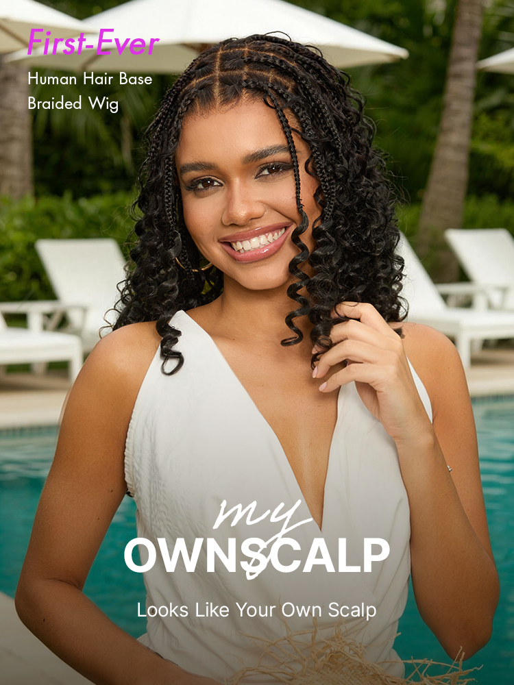 OwnScalp™ HD Full Lace Knotless Boho Curls Braided Bob Pre-Cut Lace Wig Flexi Fit Invisi Drawstring Cap-53