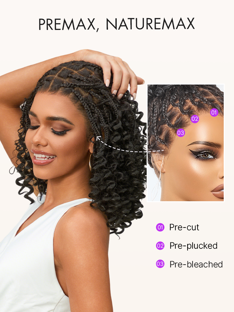 OwnScalp™ HD Full Lace Knotless Boho Curls Braided Bob Pre-Cut Lace Wig Flexi Fit Invisi Drawstring Cap-54