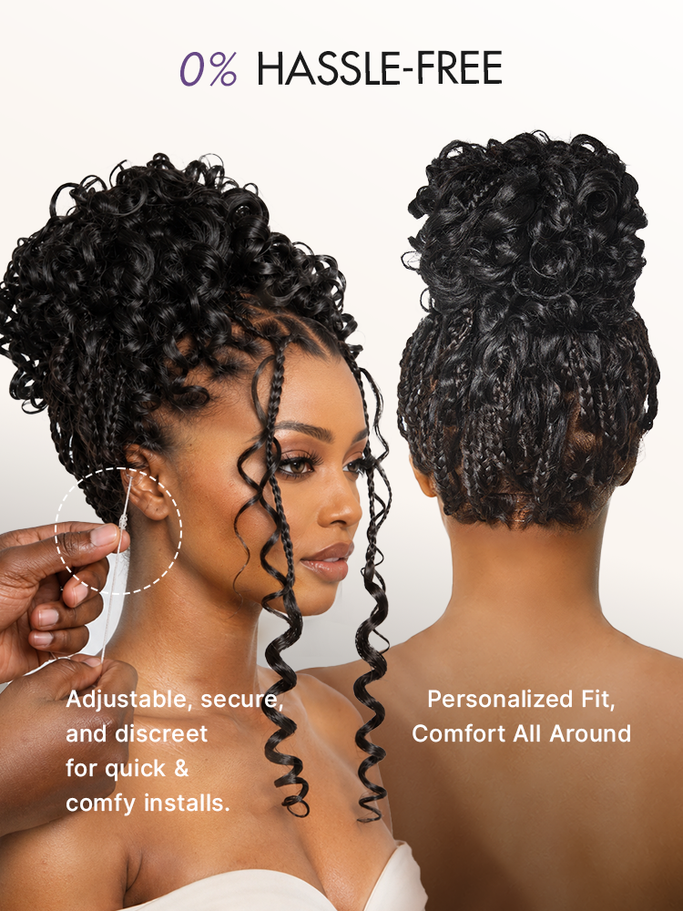 OwnScalp™ HD Full Lace Knotless Boho Curls Braided Bob Pre-Cut Lace Wig Flexi Fit Invisi Drawstring Cap-56