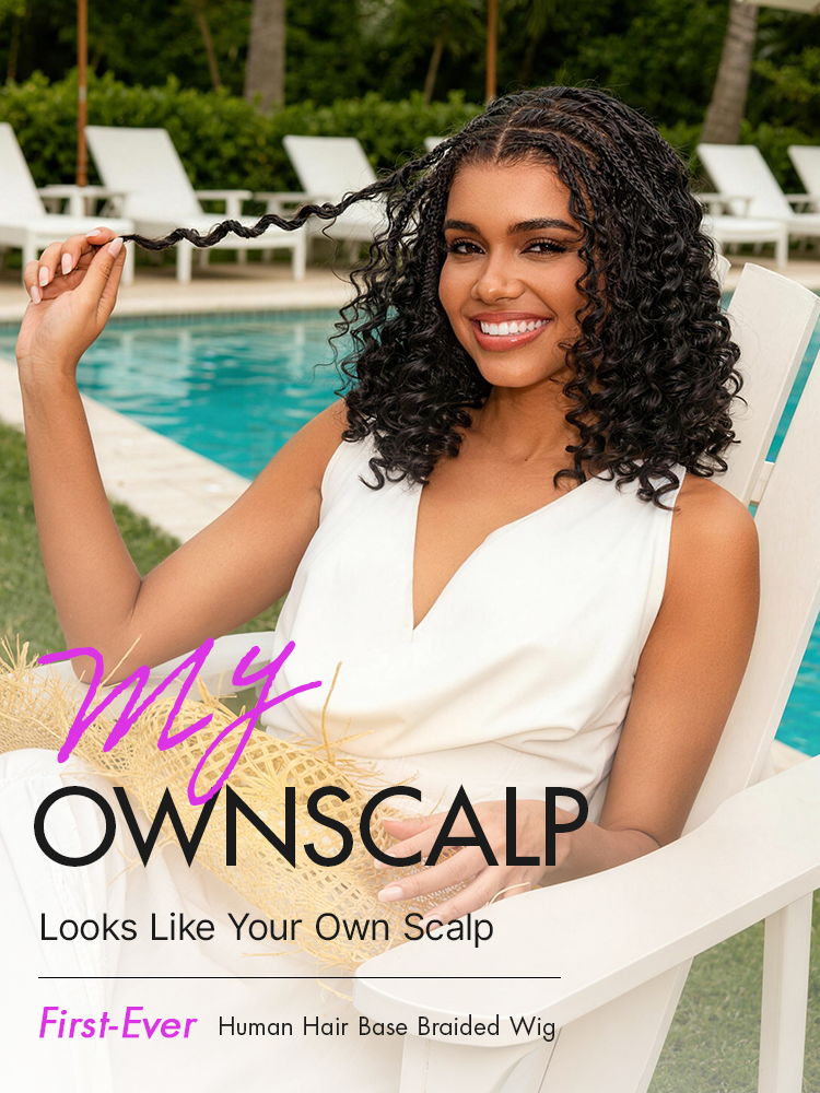 Luvme Hair OwnScalp™ HD full lace knotless boho curls braided bob wig with pre-cut lace and flexible drawstring cap.