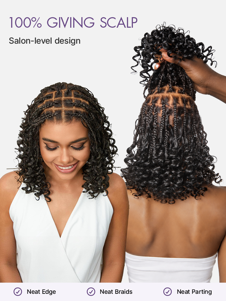 Luvme Hair OwnScalp HD full lace knotless boho curls braided bob wig with pre-cut lace and flexible drawstring cap