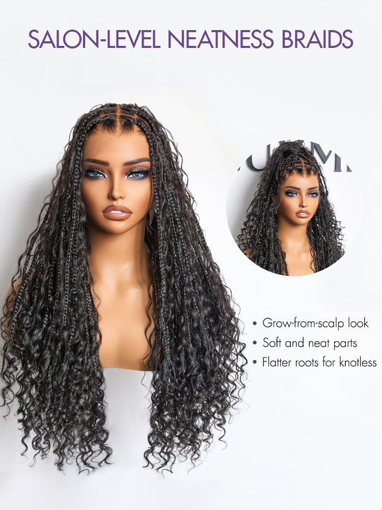 Luvme Hair OwnScalp™ lightweight Flexi-Fit Invisi Drawstring Cap with full lace, natural scalp, boho curls, long braided wig, pre-cut lace