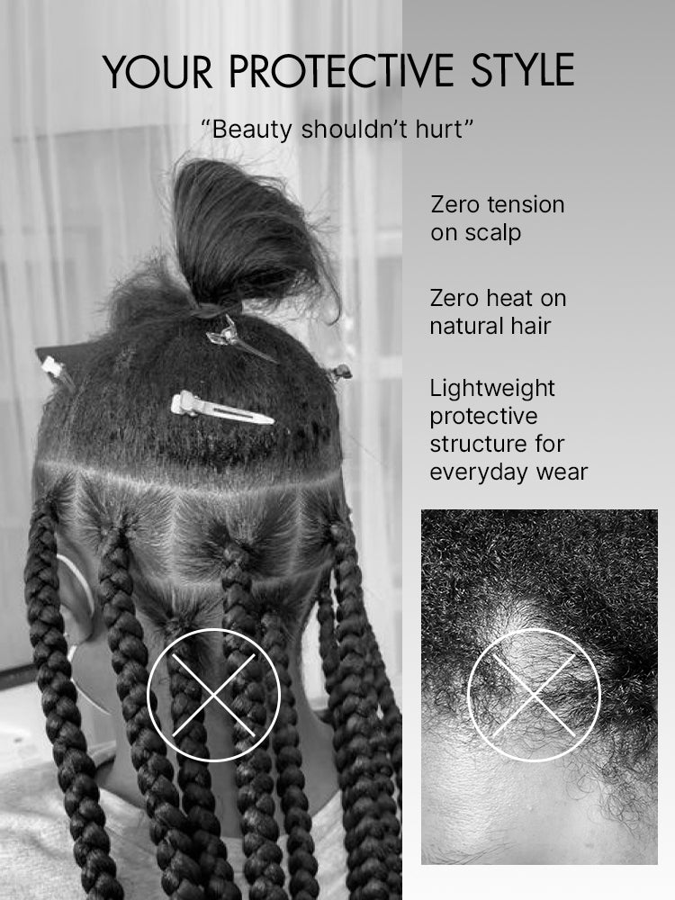 OwnScalp™  Light Weight Flexi-Fit Invisi Drawstring Cap Full Lace Knotless Boho Curls Braided Long Wig Super Natural Scalp-87