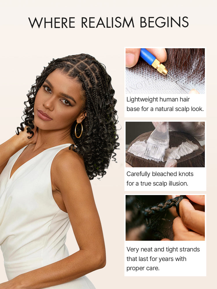 OwnScalp™  Light Weight Flexi-Fit Invisi Drawstring Cap Full Lace Knotless Boho Curls Braided Long Wig Super Natural Scalp-88