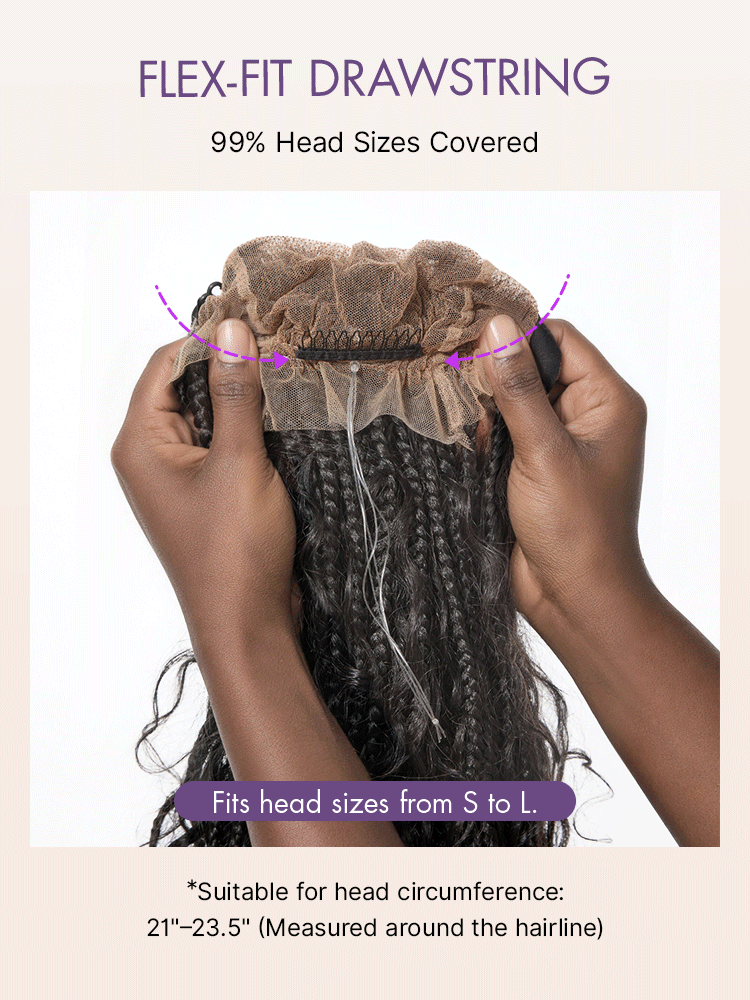 OwnScalp™  Light Weight Flexi-Fit Invisi Drawstring Cap Full Lace Knotless Boho Curls Braided Long Wig Super Natural Scalp-90