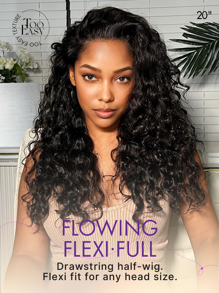 Luvme Too Easy Texture 3-in-1 half wig with water wave water wave style, 180% density, glueless flexi-fit drawstring design