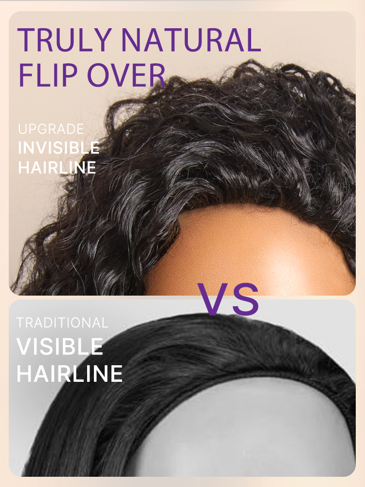 Luvme Too Easy Texture 3-in-1 water wave half wig with 180% density, glueless flexi-fit drawstring design, natural water wave style.