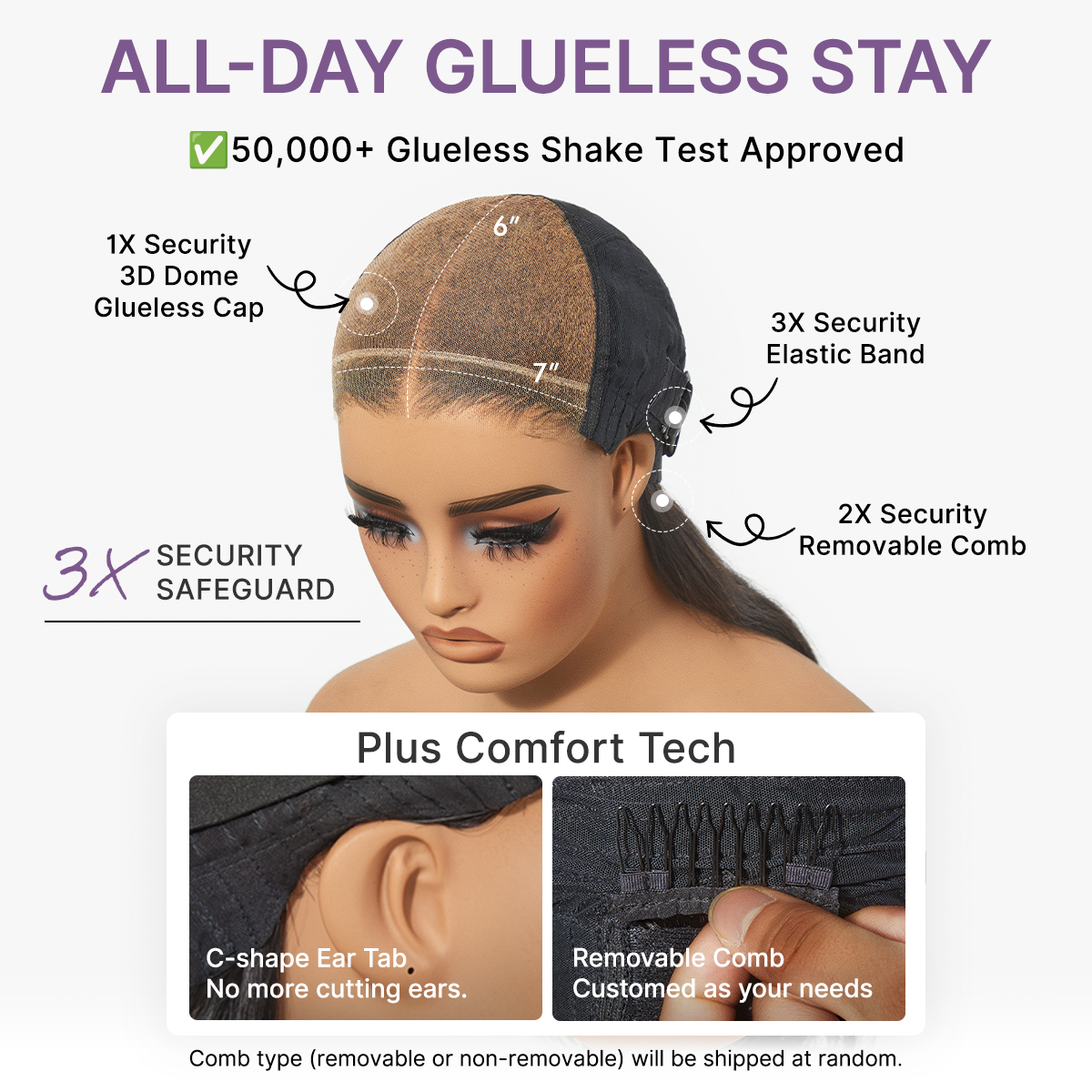 Luvme All-Day Comfort™ bone straight HD lace wig with 180% density, baby hair parting, glueless 7x6 closure, pre-cut lace.