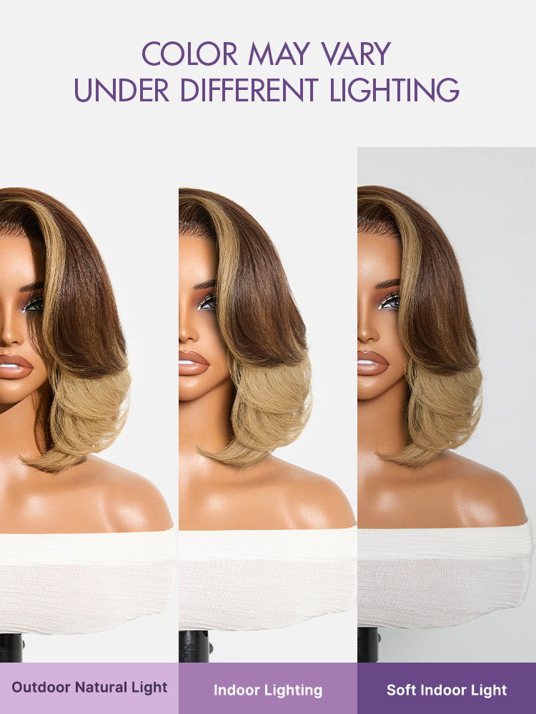 Honey Blonde Face-Framing Highlights Blow Out Layered Cut Glueless 5x5 Closure Lace Bob Wig Pre-cut Lace-05