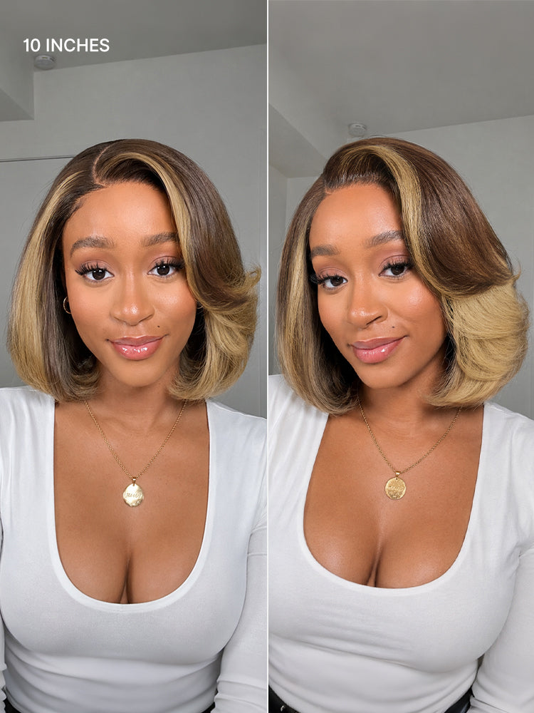 Honey Blonde Face-Framing Highlights Blow Out Layered Cut Glueless 5x5 Closure Lace Bob Wig Pre-cut Lace-02