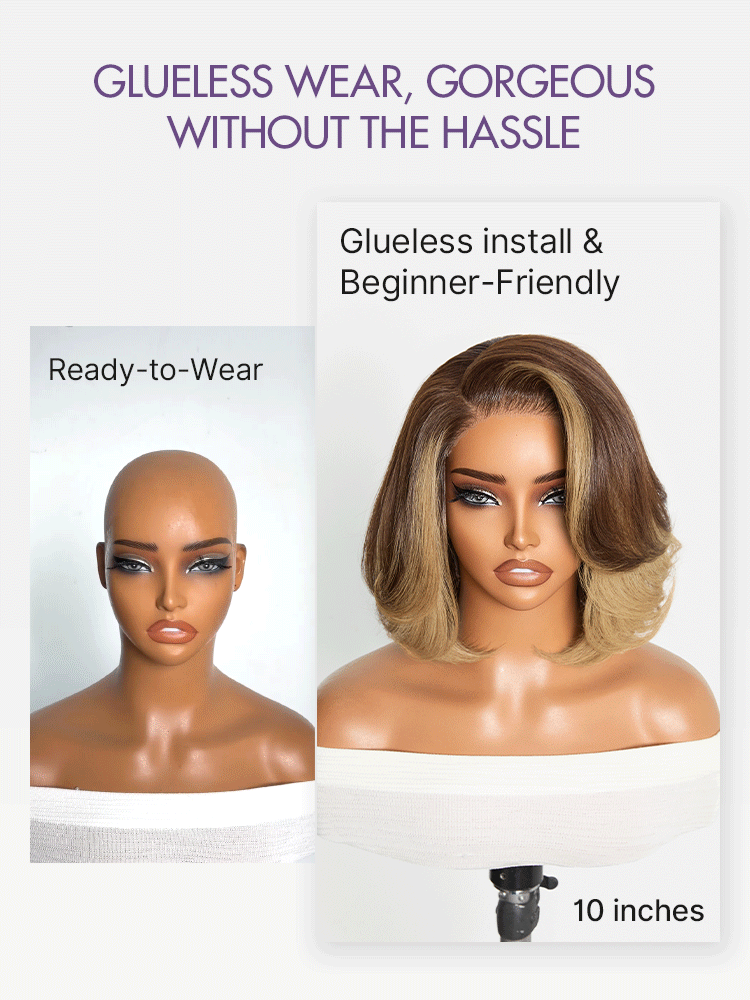 Honey Blonde Face-Framing Highlights Blow Out Layered Cut Glueless 5x5 Closure Lace Bob Wig Pre-cut Lace-06
