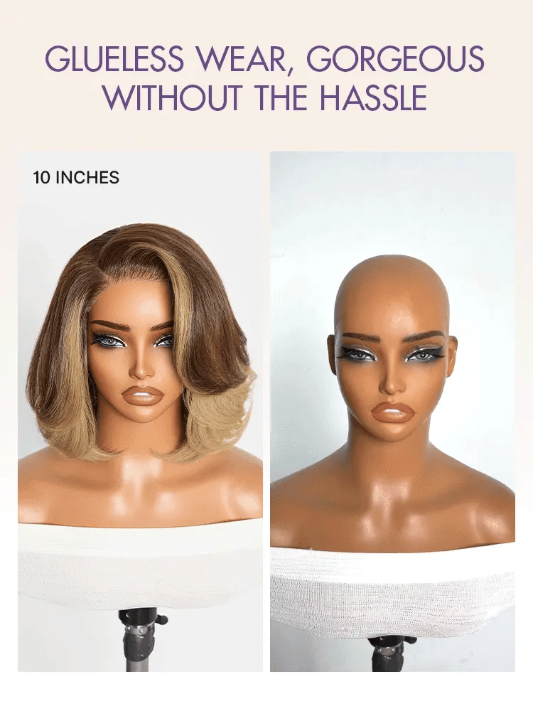 Honey Blonde Face-Framing Highlights Blow Out Layered Cut Glueless 5x5 Closure Lace Bob Wig Pre-cut Lace-11