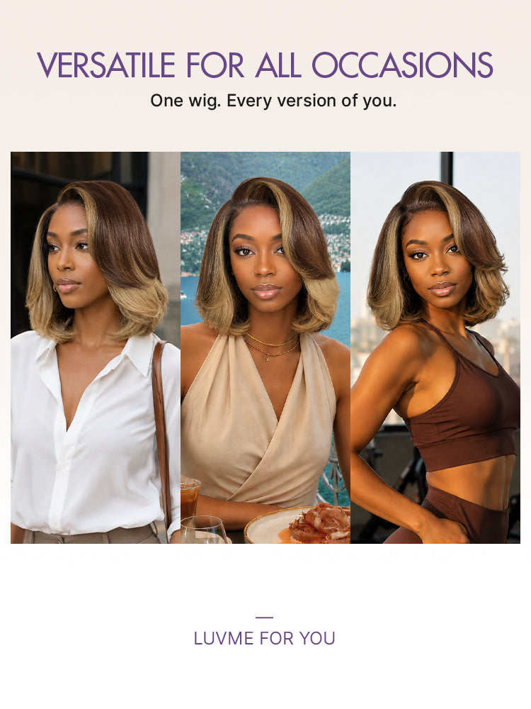 Honey Blonde Face-Framing Highlights Blow Out Layered Cut Glueless 5x5 Closure Lace Bob Wig Pre-cut Lace-13