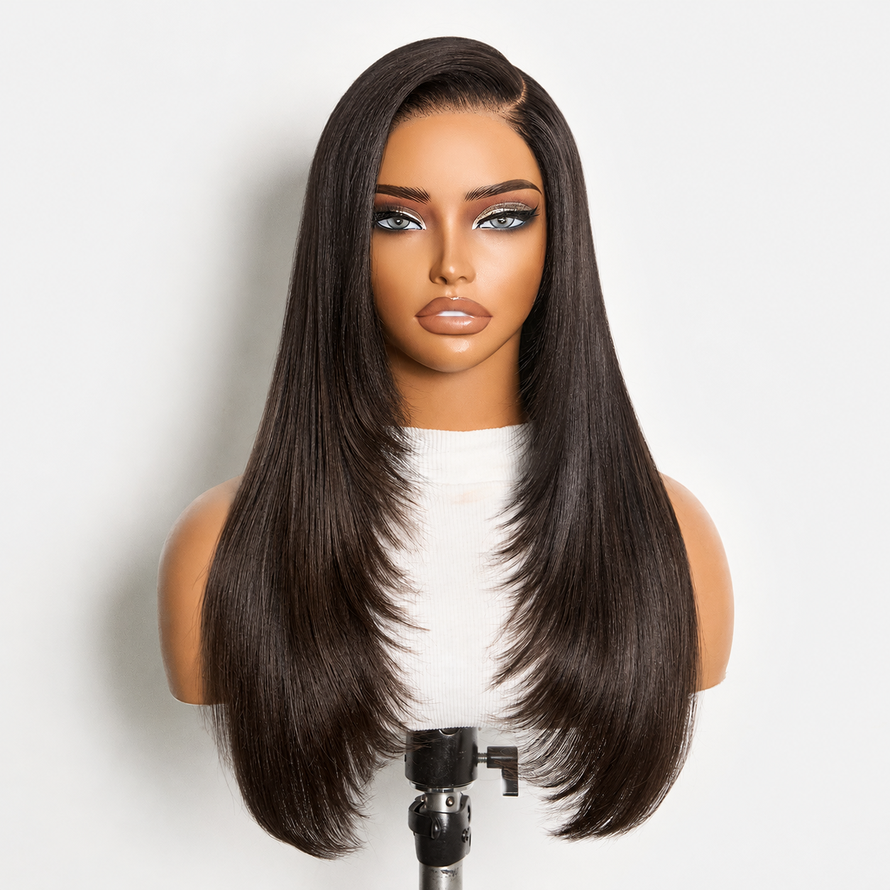 Luvme All-Day Comfort™ wig with 180% density, layered light Yaki straight hair, glueless 7x6 HD lace closure, human hair.