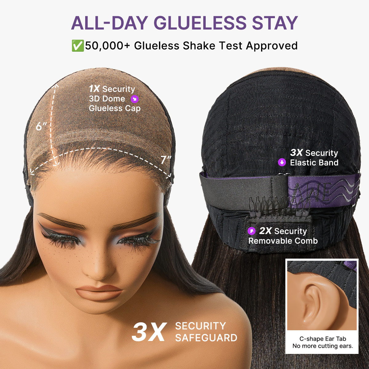 Luvme All-Day Comfort™ wig with layered light Yaki straight hair, 180% density, HD lace, butterfly cut, glueless 7x6 closure