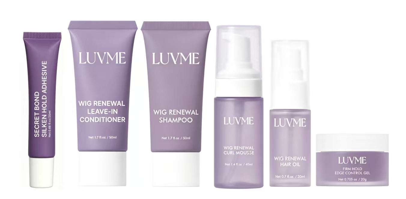 TRAVEL-FRIENDLY WIG CARE KIT | LUVME 6-Piece Mini Set with Wig Glue, Shampoo, Conditioner, Hair Oil, Curl Mousse and Styling Gel - US Only-01