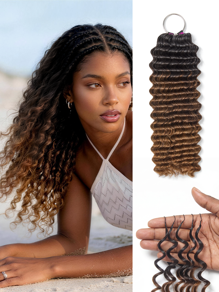 Readitress™ Pre-Separated Feather Crochet Human Hair for Miracle Knots Boho Braids | Ombre Brown Deep Wave Protective Style (Free Gifts Included)-13