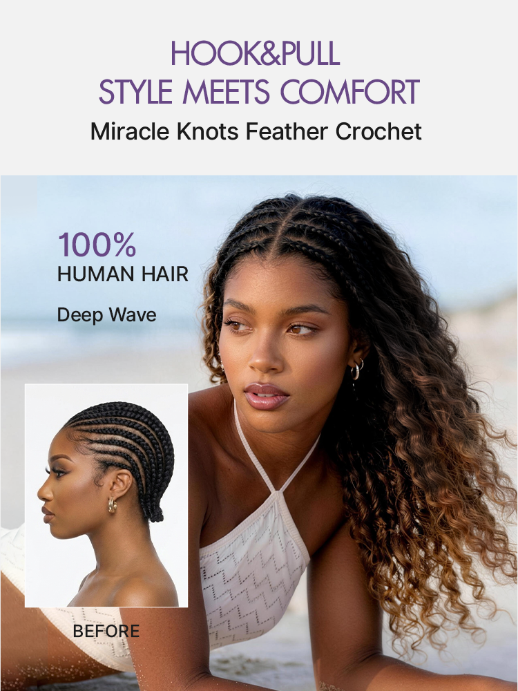 Readitress™ Pre-Separated Feather Crochet Human Hair for Miracle Knots Boho Braids | Ombre Brown Deep Wave Protective Style (Free Gifts Included)-14