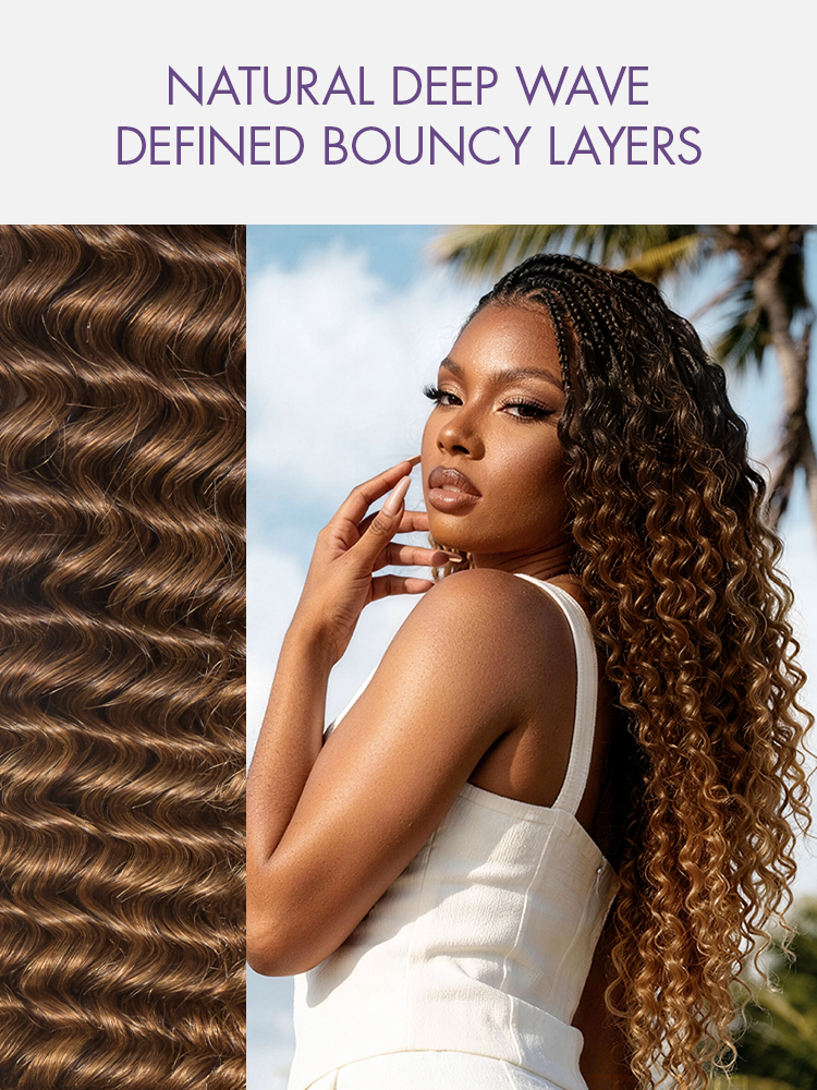 Readitress™ Pre-Separated Feather Crochet Human Hair for Miracle Knots Boho Braids | Ombre Brown Deep Wave Protective Style (Free Gifts Included)-16