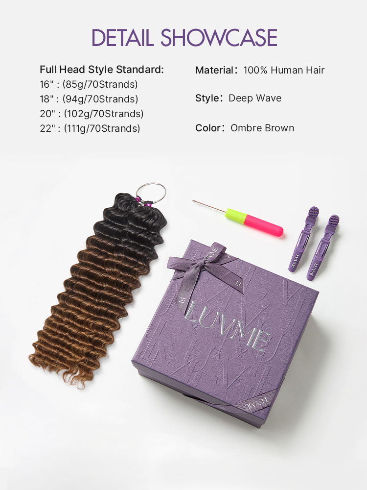 Readitress™ Pre-Separated Feather Crochet Human Hair for Miracle Knots Boho Braids | Ombre Brown Deep Wave Protective Style (Free Gifts Included)-21