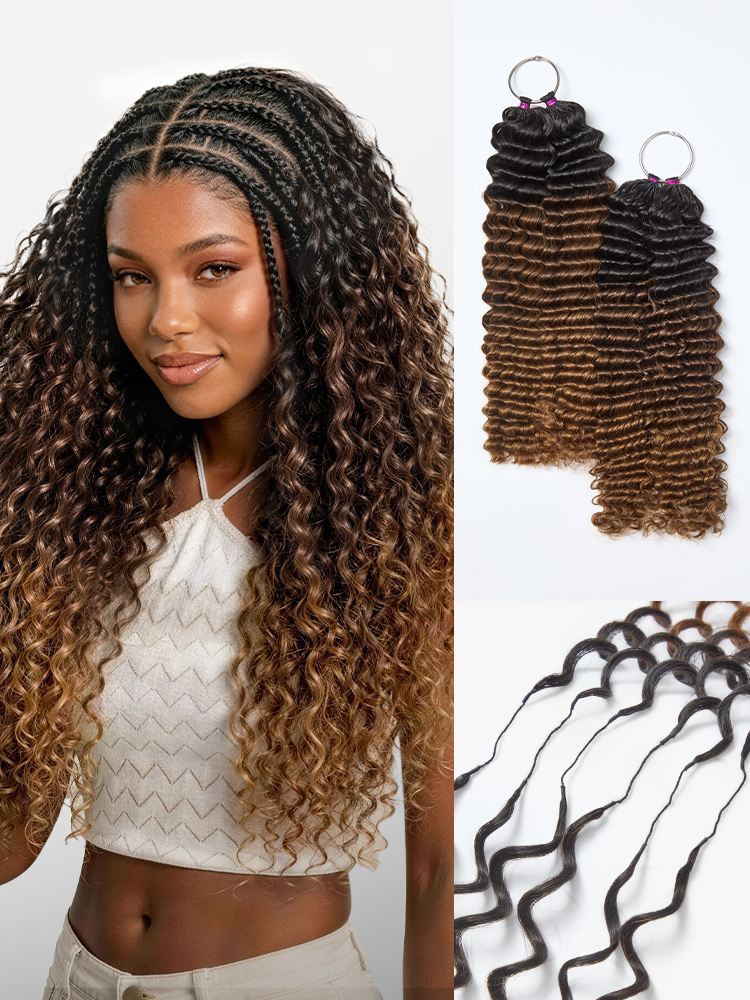 Readitress™ Pre-Separated Feather Crochet Human Hair for Miracle Knots Boho Braids | Ombre Brown Deep Wave Protective Style (Free Gifts Included)-22