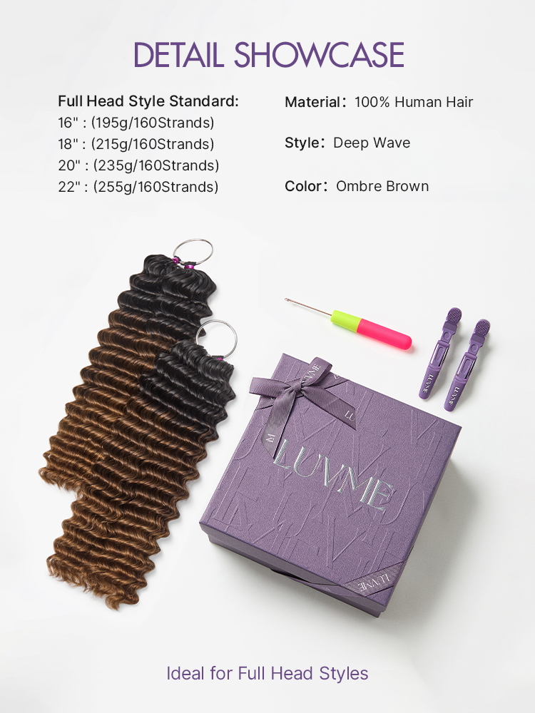 Readitress™ Pre-Separated Feather Crochet Human Hair for Miracle Knots Boho Braids | Ombre Brown Deep Wave Protective Style (Free Gifts Included)-24