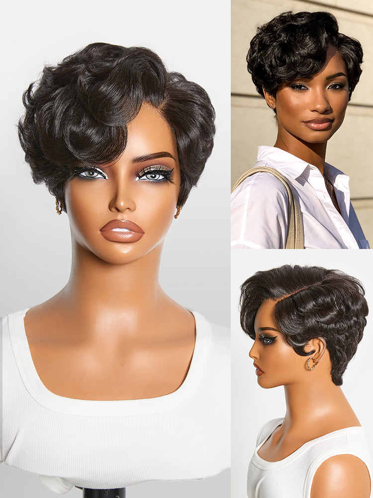 Luvme natural black roll curl glueless pixie cut wig with pre-cut minimalist HD lace