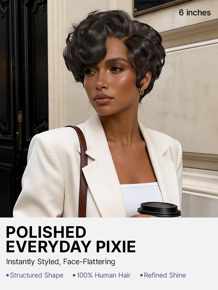 Beginner Friendly Natural Black Lightweight Roll Curl Glueless Minimalist HD Lace Short Pixie Cut Wig Pre Cut Lace-02
