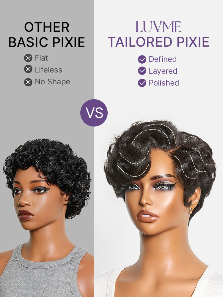 Beginner Friendly Natural Black Lightweight Roll Curl Glueless Minimalist HD Lace Short Pixie Cut Wig Pre Cut Lace-05