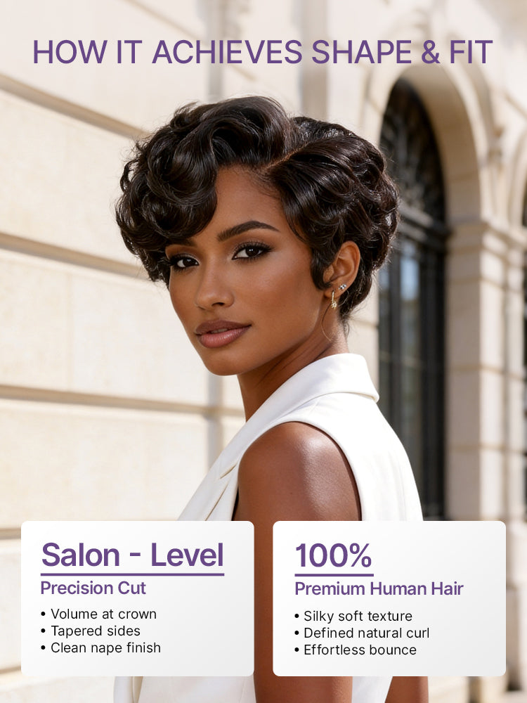 Beginner Friendly Natural Black Lightweight Roll Curl Glueless Minimalist HD Lace Short Pixie Cut Wig Pre Cut Lace-10