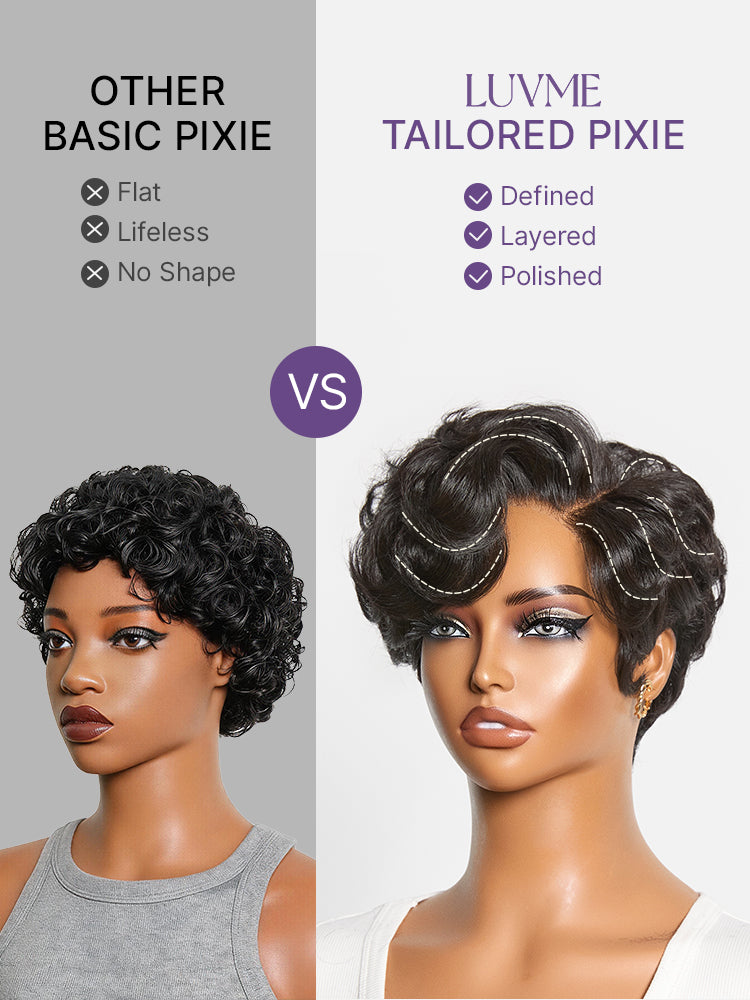 Beginner Friendly Natural Black Lightweight Roll Curl Glueless Minimalist HD Lace Short Pixie Cut Wig Pre Cut Lace-11