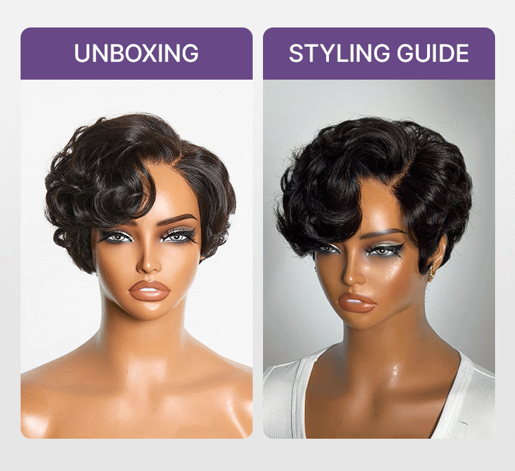 Beginner Friendly Natural Black Lightweight Roll Curl Glueless Minimalist HD Lace Short Pixie Cut Wig Pre Cut Lace-15