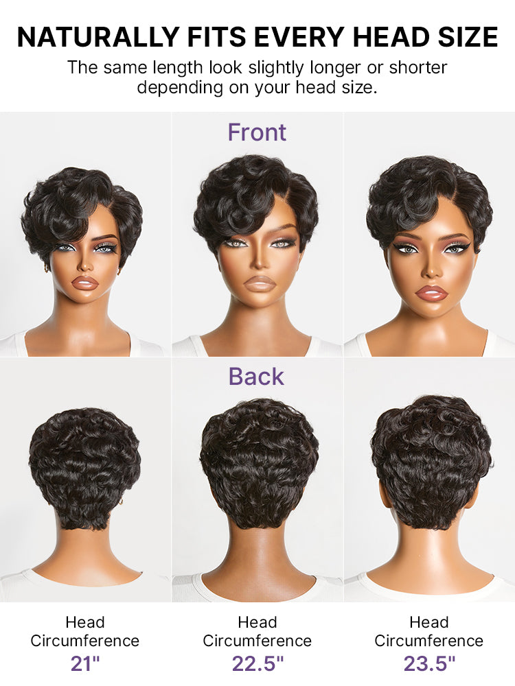 Beginner Friendly Natural Black Lightweight Roll Curl Glueless Minimalist HD Lace Short Pixie Cut Wig Pre Cut Lace-16