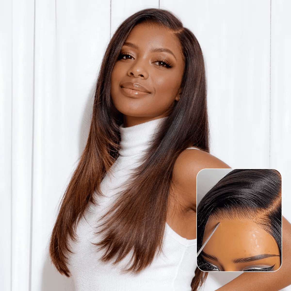 Luvme All-Day Comfort™ layered light yaki straight HD lace human hair wig with 7x6 glueless closure and pre-cut lace.