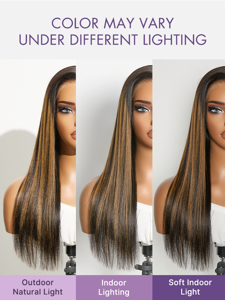 Luvme All-Day Comfort Brown with Honey Blonde Highlights Yaki Straight 7x6 Closure HD Lace Glueless Wig Pre-Cut Lace-09