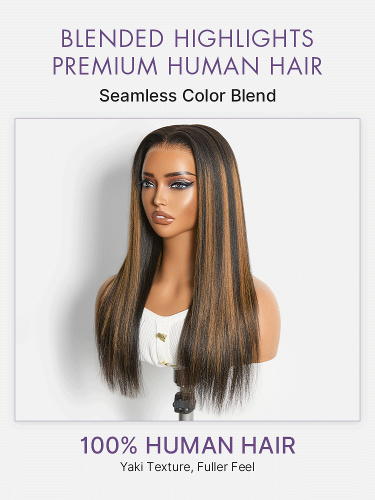 Luvme All-Day Comfort Brown with Honey Blonde Highlights Yaki Straight 7x6 Closure HD Lace Glueless Wig Pre-Cut Lace-05