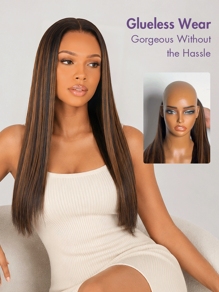 Luvme All-Day Comfort Brown with Honey Blonde Highlights Yaki Straight 7x6 Closure HD Lace Glueless Wig Pre-Cut Lace-07